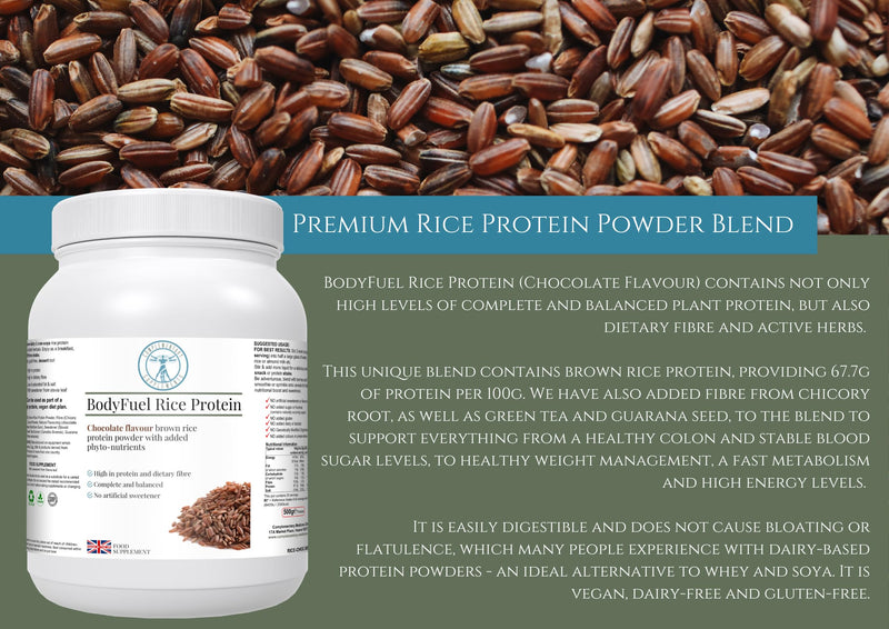 BodyFuel Brown Rice Protein Powder Plus Chicory, Green Tea & Guarana Seed Extract | Hypoallergenic | NO GMOs | Vegan | 500g