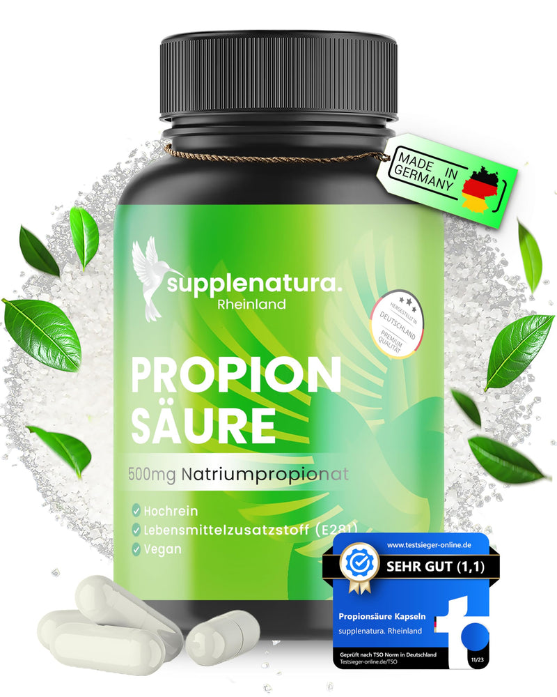 [Australia] - Propionic acid - 210 capsules (500mg) - high-purity sodium propionate - laboratory tested - vegan - German production - propionic acid capsules from SUPPLENATURA® neutral in taste 