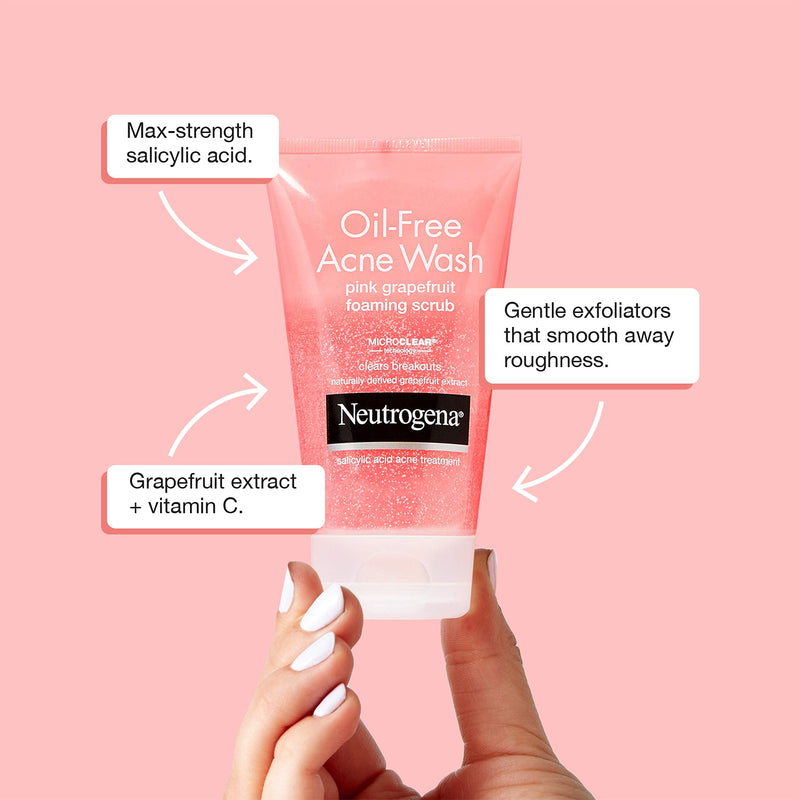Neutrogena Oil Free Pink Grapefruit Acne Face Wash with Vitamin C, 2% Salicylic Acid Acne Treatment, Gentle Foaming Vitamin C Facial Scrub to Treat & Prevent Breakouts, 6.7 fl. oz 6.7 Fl Oz (Pack of 1)