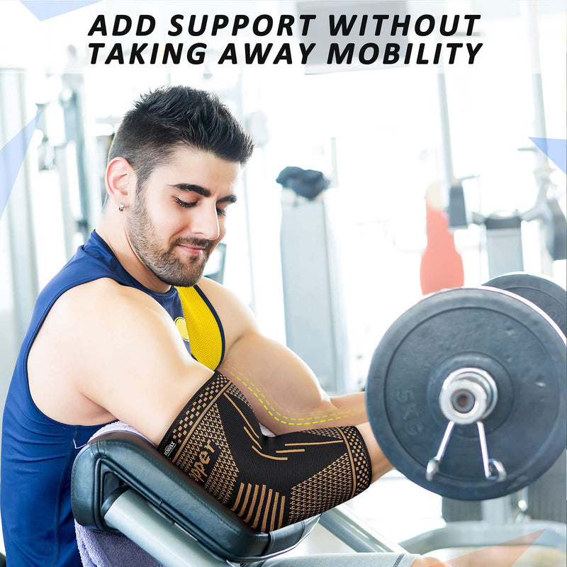 [Australia] - Copper Elbow Brace Compression Sleeve for Pain Relief Men & Women, Arm Support Sleeves Forearm Pain Relief Pads Braces for Tendonitis, Tennis & Golfers Elbow Treatment, Arthritis, Weight lifting Medium Black 