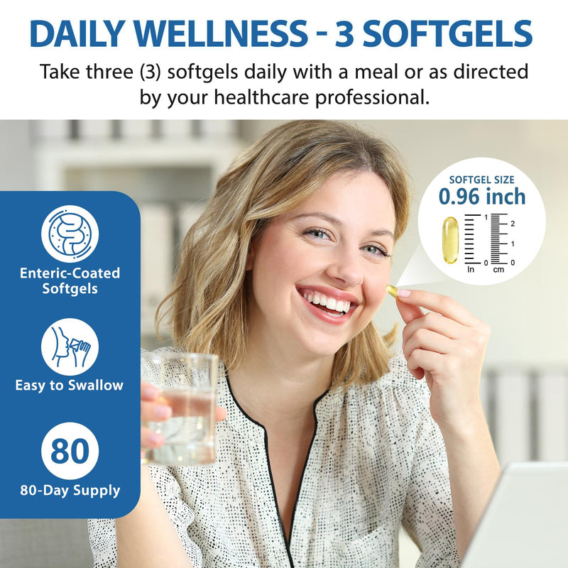 Omega 3 Fish Oil Supplements, 4200mg Fish Oil with EPA & DHA, Enteric Coated Softgels, Lemon Flavor, Daily Omega-3 Fatty Acids Supplement for Nutritional Support & Overall Wellness – 240 Softgels