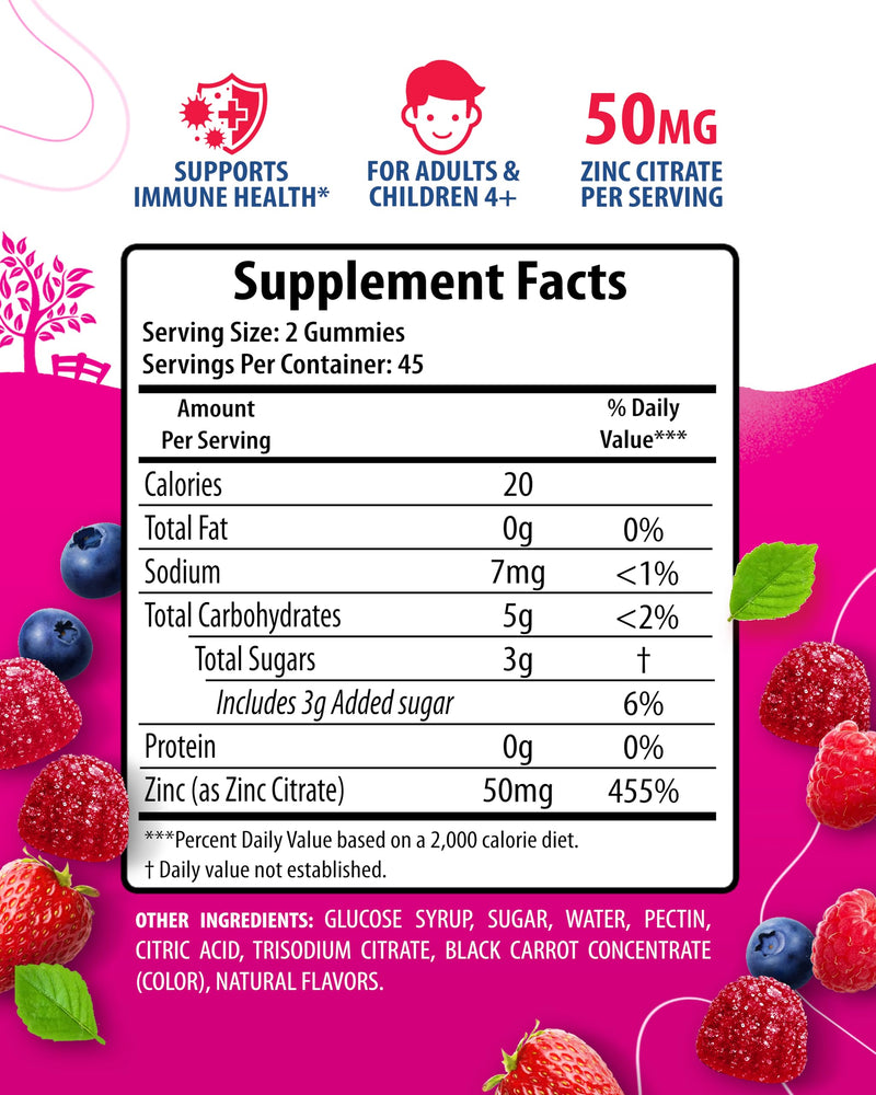 Zinc Gummies for Adults - Zinc Chewable Gummy for Immune Support - Powerful Natural Antioxidant Non-GMO Supplement for Children Men Woman Adults 90 Count (Pack of 1)