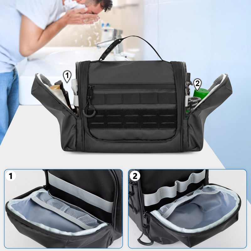 Hanging Toiletry Bag for Men, Tactical Dopp Kit Toiletry Travel Bag | Camping Shower Bag with Hanging Design, Multiple Storage Pockets, Dopp Kit Hygiene Organizer Bag for Outdoor Black