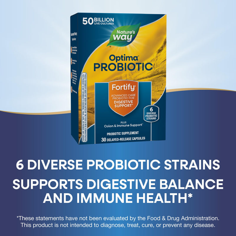 Nature's Way Fortify Optima Probiotic for Men and Women, 50 Billion, 30 ct | Live Cultures, 6 Strains, Supports Digestive and Immune Health*, Gluten-Free, Dairy-Free, No Refrigeration Needed