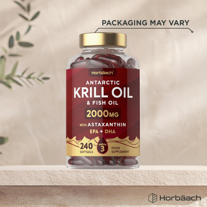 Antarctic Krill Oil 2000mg | 240 Softgels (4 Month Supply) | with Omega 3 Fish Oil (EPA & DHA), Astaxanthin, and Phospholipids | High Strength Complex | By Horbaach