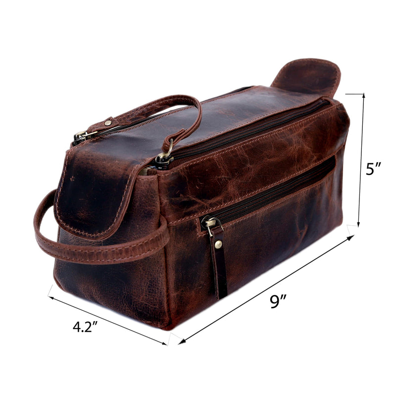 Leather Travel Dopp Kit Toiletry Bag Men Shaving Women and Mens Case Bags Organizer Bathroom Shaving kit Brown