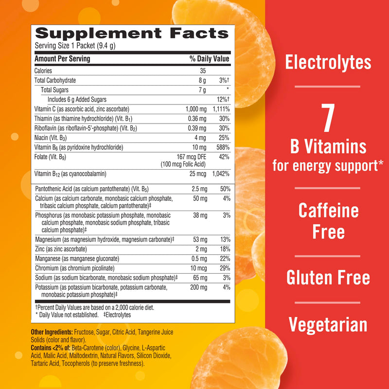 Emergen-C 1000mg Vitamin C Immune Support Powder, Tangerine, 30 ct | B Vitamins for Energy, Zinc and Manganese, Vitamin D, Electrolytes, Natural Flavor, Dissolves Quick 9.9 Ounce (Pack of 1)