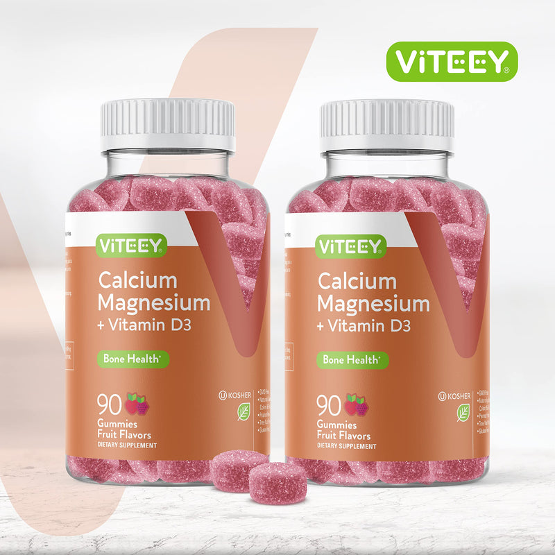 Viteey Calcium Gummies with Vitamin D3 and Magnesium Supplement | for Bone Health - Chewable Calcium Supplements for Women & Men - Gluten-Free, Non-GMO - 180 Count 90 Count (Pack of 2)