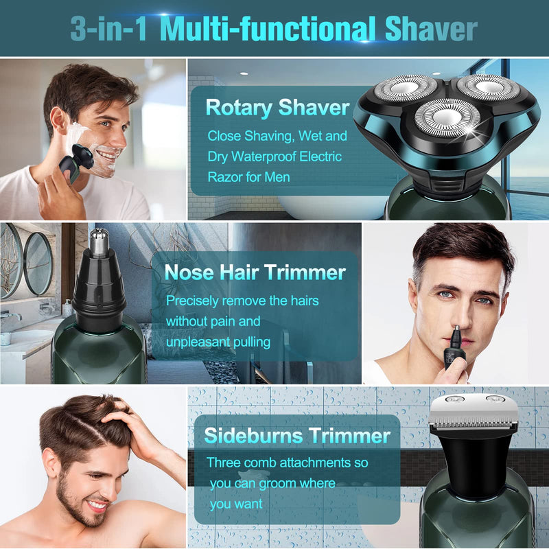 Electric Razr for Men, Electric Shavers for Men's Faces, Detachable Blade 3D Rotary for Shaving with Nose Trimmer Face Cleaning Brush Head Shavers