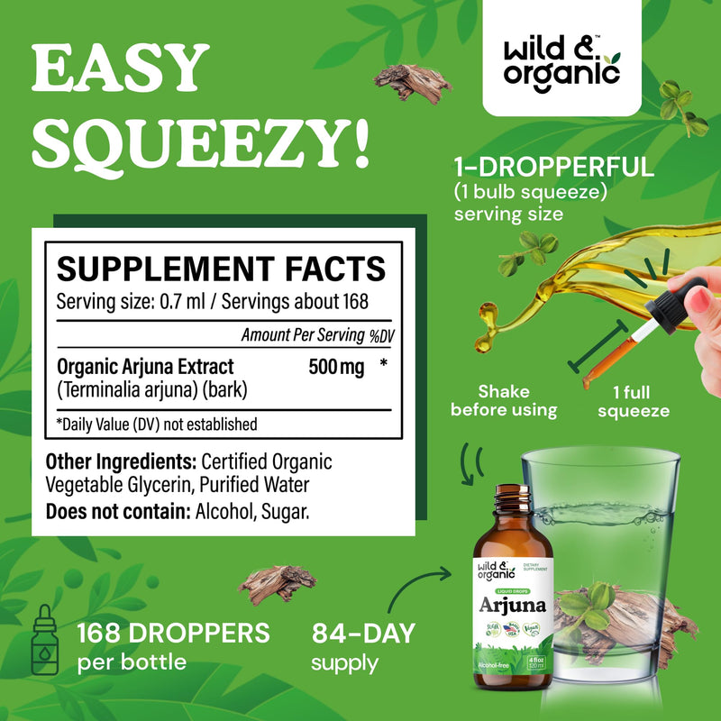 [Australia] - Wild & Organic Arjuna Bark Tincture - Overall Well-Being Supplement - Alcohol-Free Liquid Drops - Terminalia Arjuna Bark Extract - No Sugar & Additives, Non-GMO - 4 fl oz 4 Fl Oz (Pack of 1) 