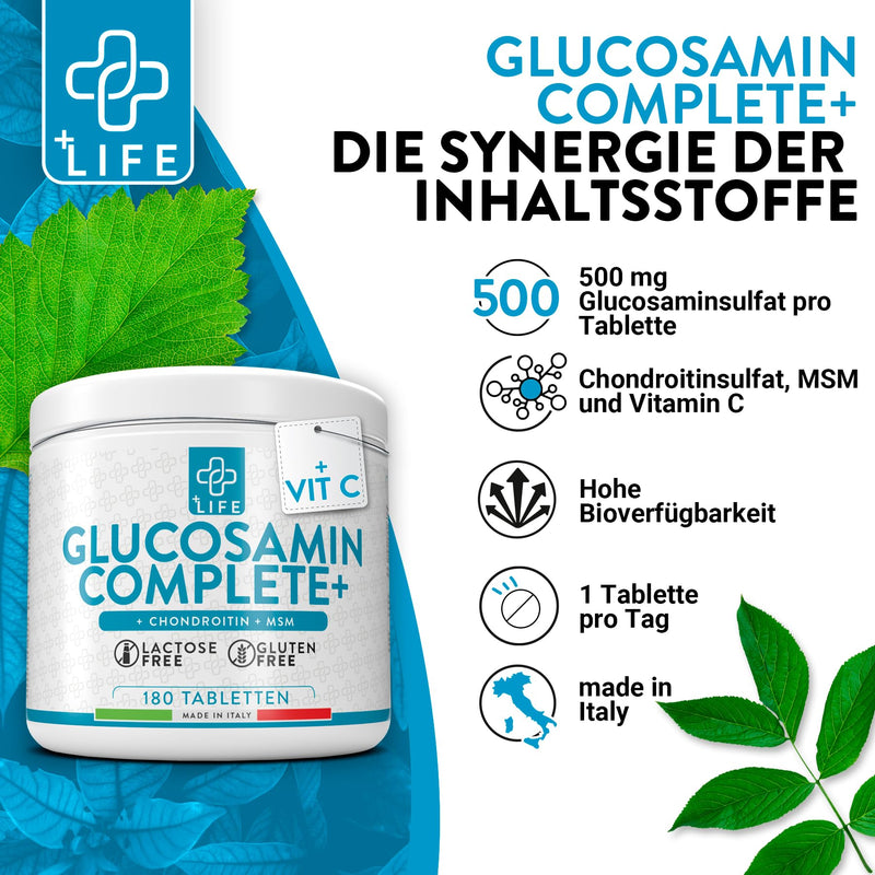 [Australia] - GLUCOSAMINE CHONDROITIN MSM with Vitamin C PiuLife® • 180 Tablets Articular Cartilage Supplement • Chondroitin Supplement High Dose Glucosamine Glucosamine Complex 180 Units (Pack of 1) 