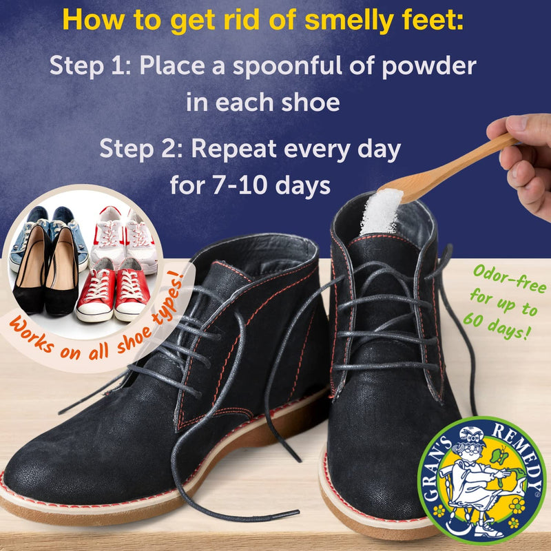 [Australia] - Gran's Remedy Natural Shoe Deodorizer and Foot Odor Eliminator Powder for Men, Women, and Kids, Absorb Sweat and Moisture, Neutralize Smelly Odors, Original 
