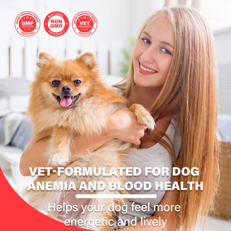 Iron Supplement for Dogs, – Supports Blood Health, Red Blood Cell Formation & Oxygen Supply, for Anemia, Vitamin C, Folate, Vitamin B12, Boost Energy, and Improve Blood Circulation, 120 Tablets