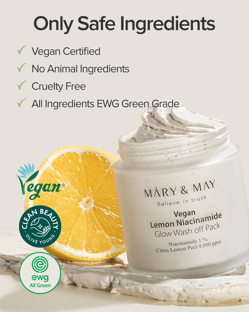 Mary&May Lemon Niacinamide Glow Clay Mask, 4.23 oz | Korean non-drying cream clay mask with 4 clays, niacinamide, vitamin C & real lemon peel for dull skin, pores & oil — vegan 4.23 Ounce (Pack of 1)