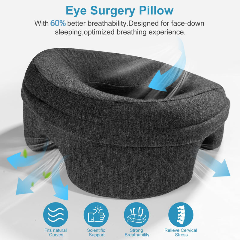 [Australia] - Face Down Pillow, Massage Headrest Pillows for Bed,Face Cradle, BBL Pillow Used for Recovery After Eye Surgery, Stomach Sleepers,with Machine Washable Cover (Dark Grey) Dark Grey 