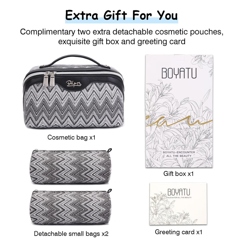 BOYATU Travel Makeup Bag Cosmetic Bags for Women: 3-Piece Makeup Bag Set (J-3-Black)