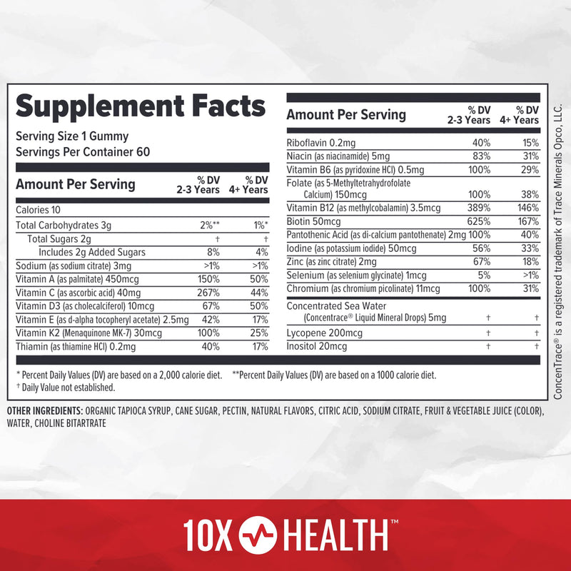 10X Health Kids Multivitamin - 60ct, Strawberry Watermelon | Immunity Gummies for Kids: Complete Daily Nutrition, Bones & Energy, Strawberry Watermelon