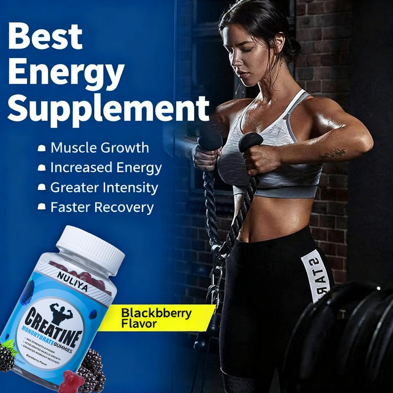 Creatine Gummies, 5000mg per Serving, with Added Taurine and Vitamin B12, Easily Supports pre- and Post-Workout Performance and Muscle Strength, Berry-Flavoured Vegan Gummies（60）