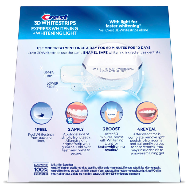 Crest 3D Whitestrips Express Whitening with Light, Whitestrips 3D White, Teeth Whitening Strip Kit, 20 Strips (10 Count Pack), Crest Teeth Whitening Strips, Teeth Whitening Kit