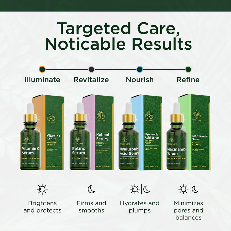 Tree of Life Face Serum Skin Care, Facial Serum for Women and Men, Set of 2 | Hydrating facial serum set. Includes Vitamin C and Hyaluronic Acid serum for brightening and firming.