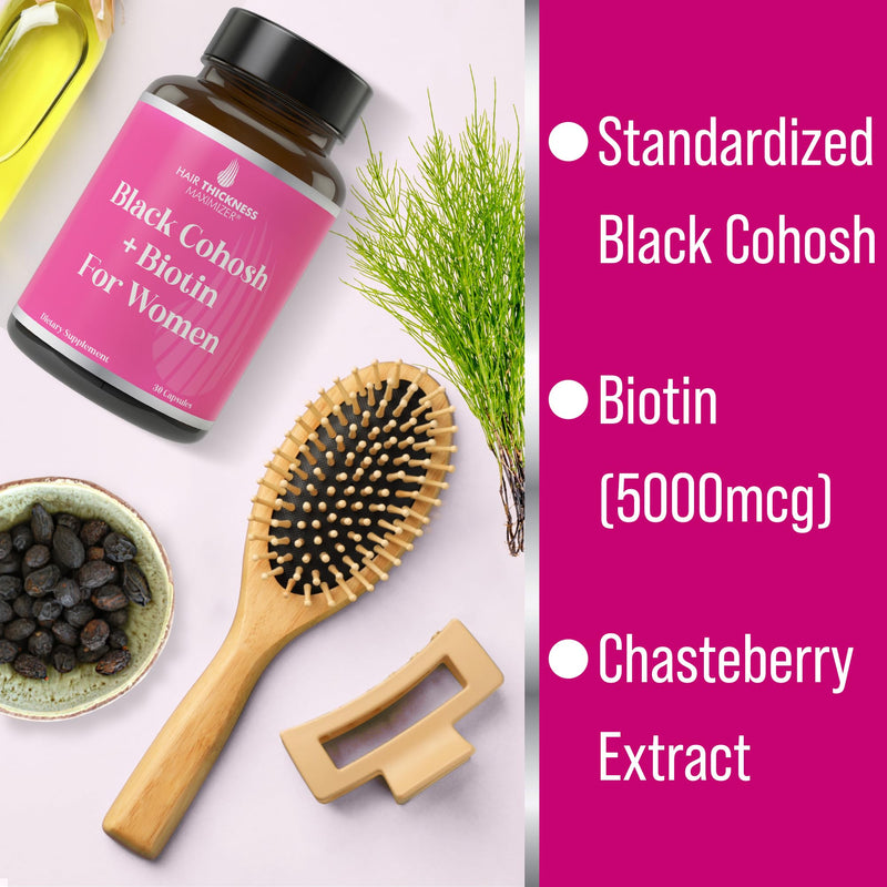 [Australia] - Black Cohosh + Biotin - Menopausal Hair Growth Supplement for Women. Menopause & Postmenopause Vitamins for Fuller Hair, Less Thinning, Hot Flashes. Black Cohosh, Biotin, & Chasteberry. Clean & Vegan 