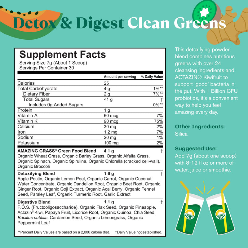 Amazing Grass Greens Blend Detox and Digest Clean Greens, 30 Servings Detox & Digest 7.4 Ounce (Pack of 1)