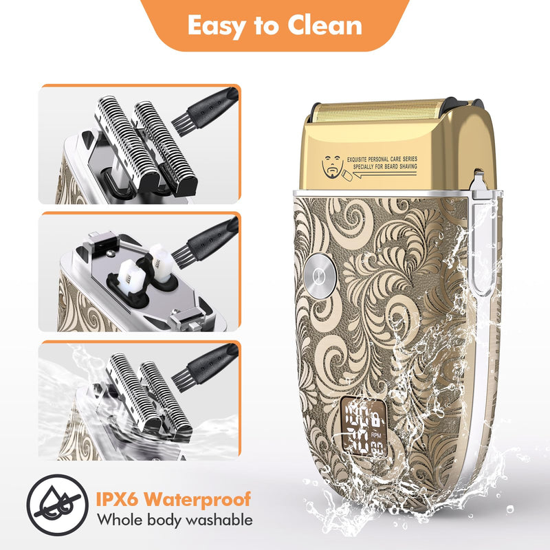 [Australia] - Bestauty Electric Razor for Men, Travel Foil Shaver with Enhanced Triple Head [Ultra-Close Shave], Wet & Dry Beard Shaver, Rechargeable and Cordless Bald Head Shaver, Gifts for Men Father's Day Gift Gold 