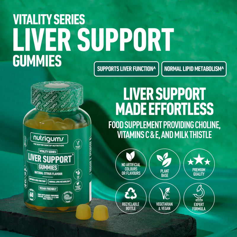 Liver Support Gummy | Citrus Flavour | 60 Vegan Gummies | Choline, Milk Thistle, Vitamins C & E | Liver Complex with Vitamins by NUTRIGUMS®