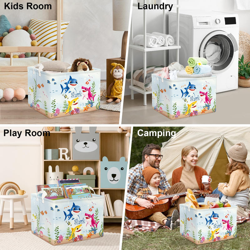 [Australia] - Clastyle Shark Baby Shower Basket Rectangle Nursery Gift Bin Summer Pool Beach Towel Basket Sea Fish Toy Clothes Book Shelf Basket 40*30*30 cm 