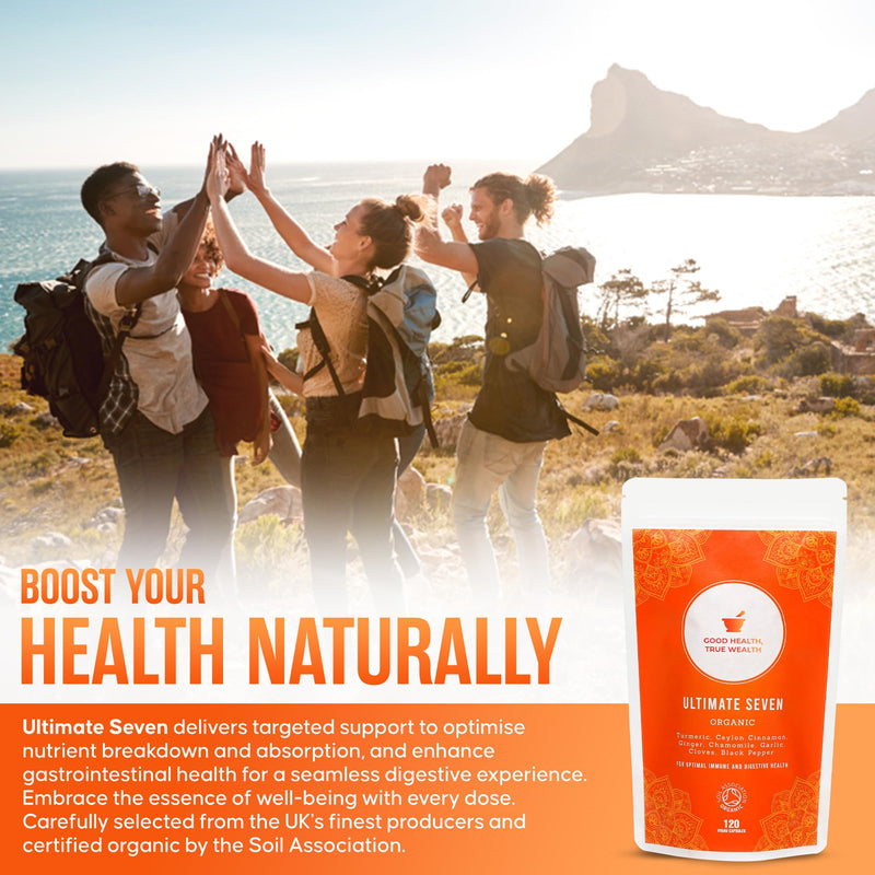 Organic Supplement Superfoods | 120 Natural Capsules | Multi-Blend of 7 Super Plant | Turmeric, Ceylon Cinnamon, Ginger, Chamomile, Cloves, Garlic, Black Pepper for Optimal Immune and Digestive Health