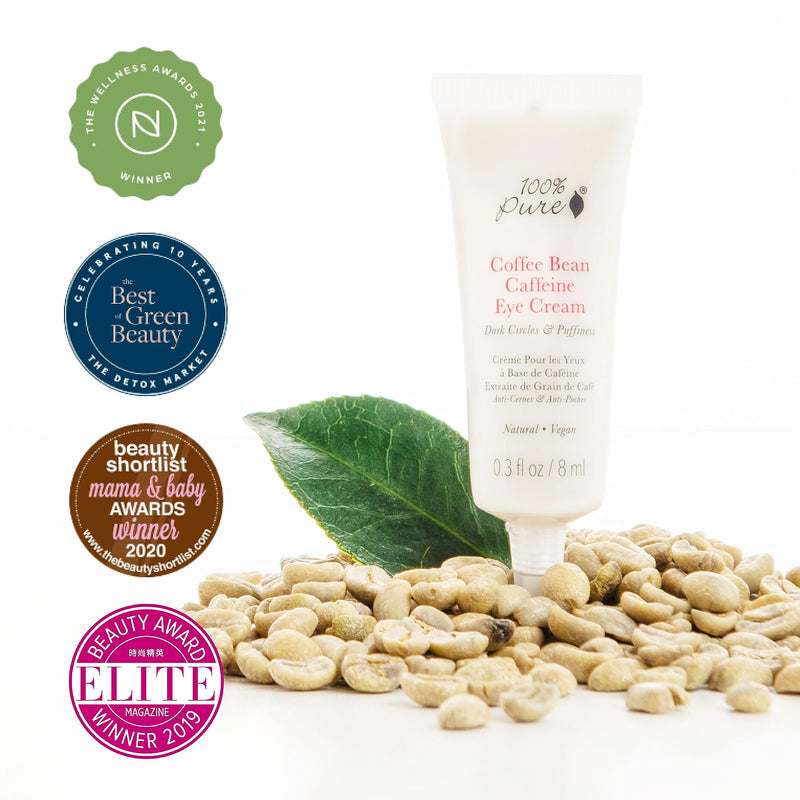100% PURE Coffee Bean Caffeine Eye Cream, 0.3 oz | with Vitamin E, Green Tea, Rose; for Dry skin; Dark Circles; Vegan 0.3 Ounce (Pack of 1)