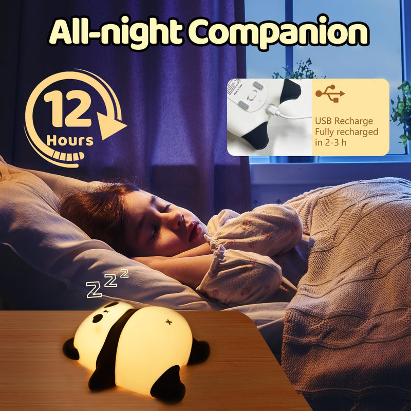 [Australia] - Rechargeable Cute Night Light for Kids Room with Timer, Food Grade Silicone Touch Night Light for Baby Nursery, Dimmable Cute Lamp for Bedrooms, Breastfeeding, Squishy Panda Night Light for Kids 1 Panda Lamp[TAP CONTROL] 