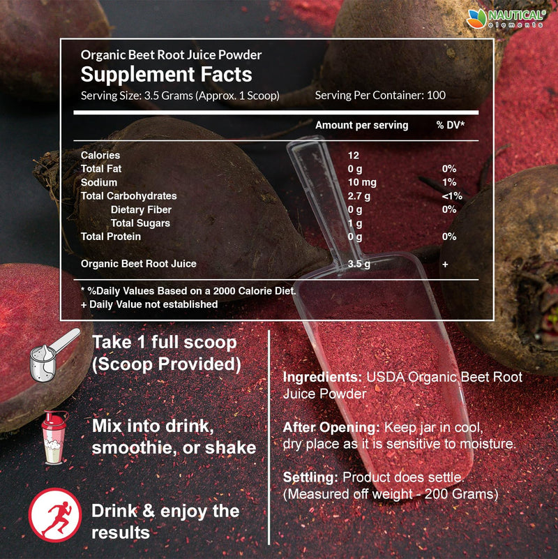 [Australia] - Beet Juice Powder Organic - Cold Pressed - 20:1 Concentrate - Concentrated Beet Root Powder - Nitric Oxide - Circulation Support - 57 Servings of Beet Root Supplement - 7oz 7 Ounce (Pack of 1) 