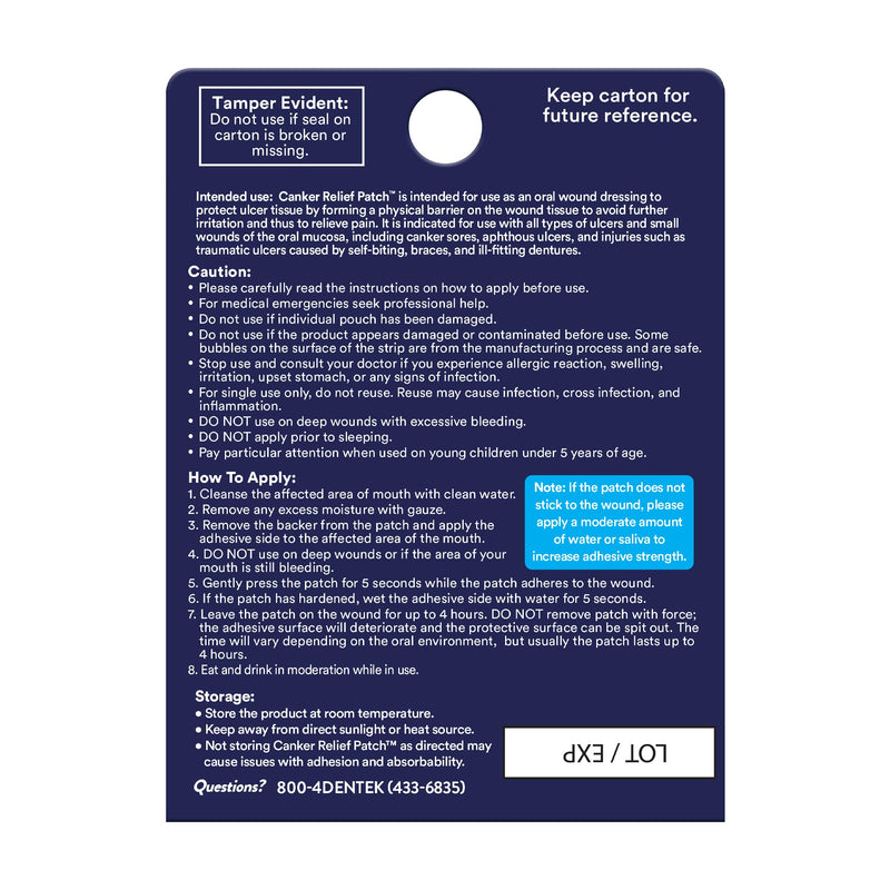 DenTek Canker Relief Patches for Canker Sore Pain Relief, Helps Relieve Soreness from Braces & Oral Wounds, 6 Count Oral Pain Relief (6 Count) Kit