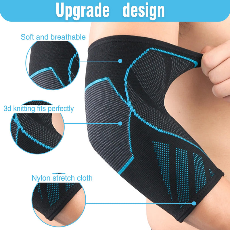 [Australia] - Elbow Compression Sleeve(1 Pair), Braces for Tendonitis and Tennis Elbow，Arm Supports golfer elbow support，tennis elbow relief for women & men, for weightlifting Black/Blue Medium 