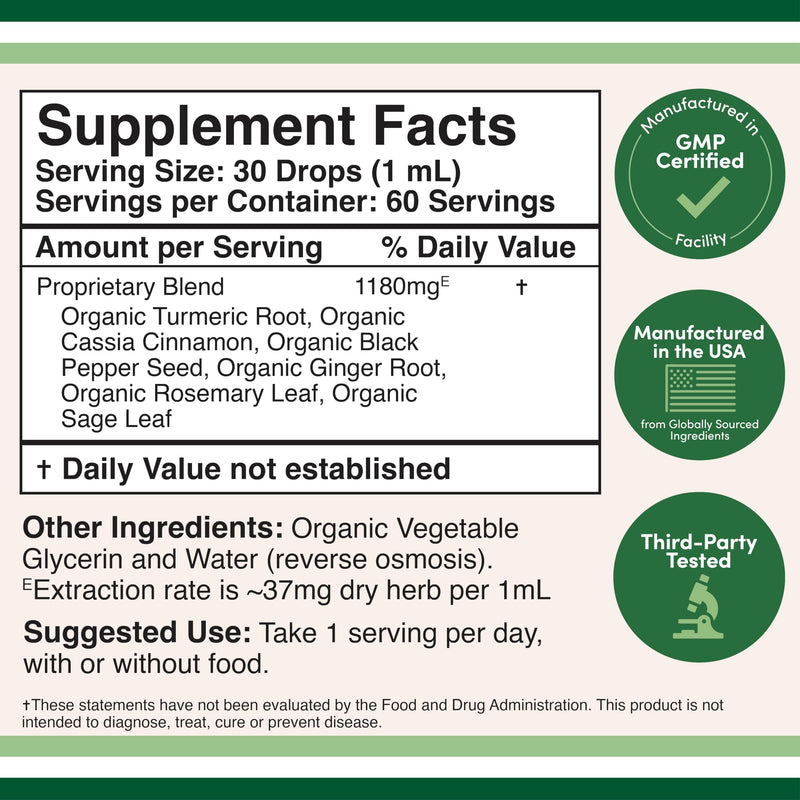 [Australia] - Turmeric Curcumin with Black Pepper Drops - Organic Turmeric Supplement Drops 1,180mg - 2FL OZ, 60 Servings (with Black Pepper Seed, Ginger, Rosemary, and Sage) for Joint Support by Double Wood 