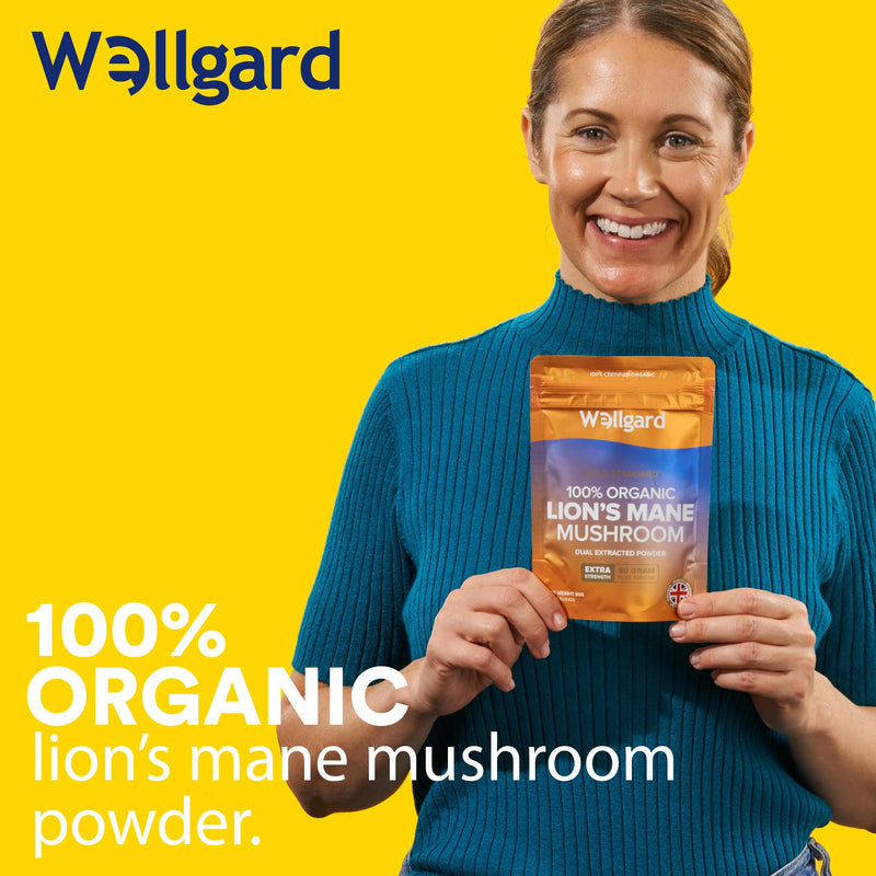 Wellgard Organic Lion's Mane Mushroom Powder 90 Grams - Mushroom Supplement, Dual Extract, Easy to Use, Certified Organic 90 g (Pack of 1)