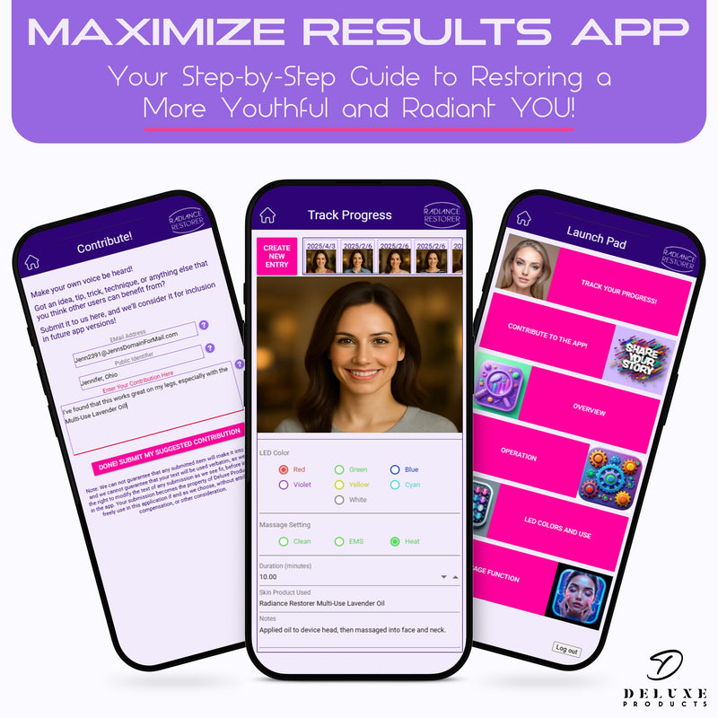 [Australia] - Radiance Restorer - Complete Wrinkle, Massage & Aromatherapy System - 7-Color LED Light Therapy, 3 Massage Functions, *Plus Heat!* - *Choice of Aromatherpay Massage Oil* - *Web App!* (Lavender) Lavender 
