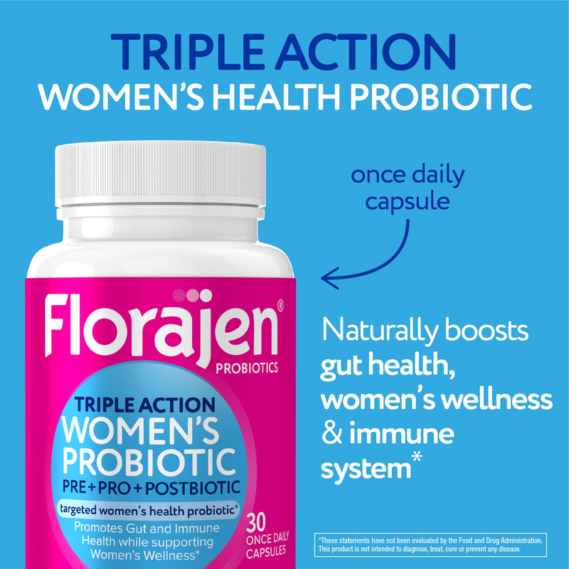 [Australia] - Florajen Women's Complete Triple-Action Prebiotic + Probiotic + Postbiotic for Digestive & Immune Support - Fast-Acting Relief from Constipation & Bloating - Gluten-Free - Vegan - Non-GMO - 30-Count 30 Count (Pack of 1) 
