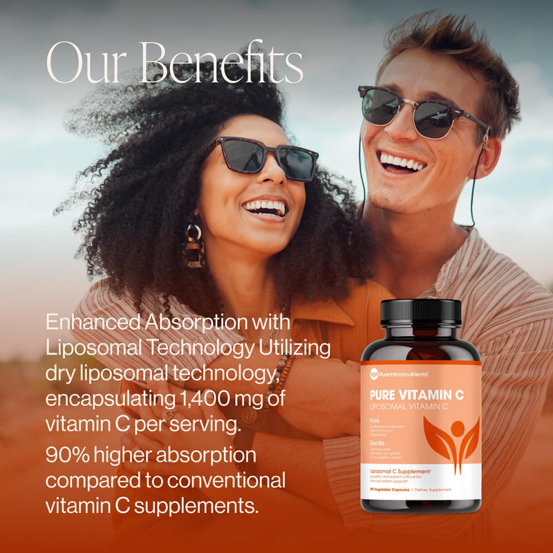 Pure Liposomal Vitamin C 1400mg, High Absorption Capsules, 90 Count | High absorption ascorbic acid supports immunity, energy & collagen; gentle on the stomach 1