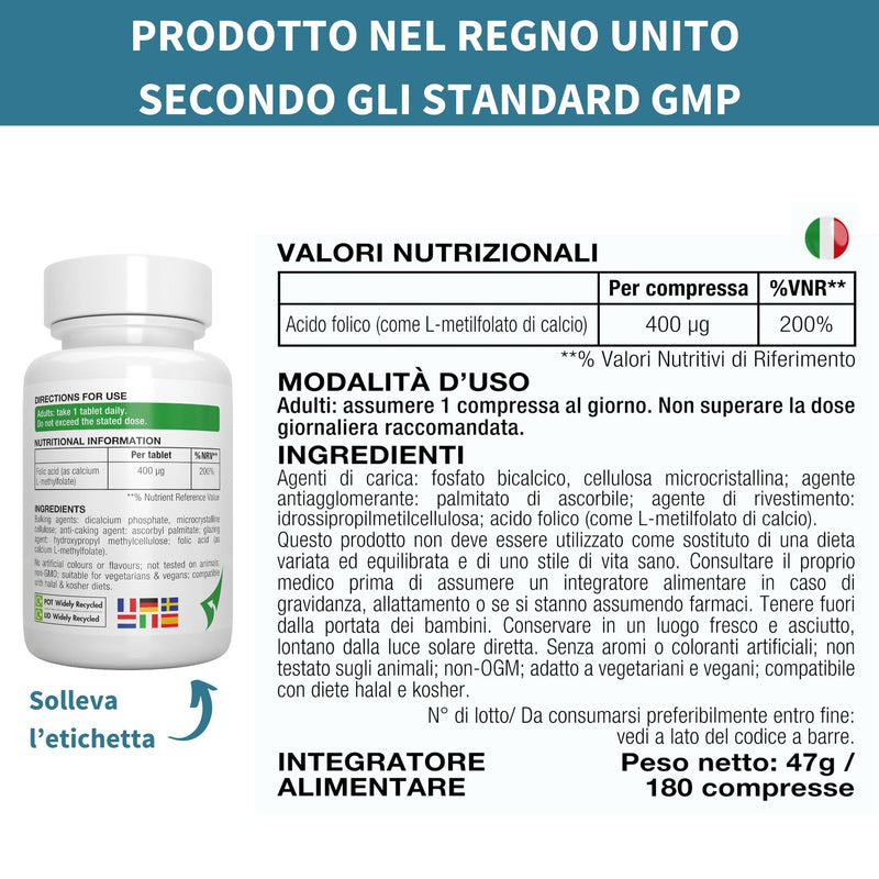 Igennus Pure Methyl Folate 400 mcg, 180 Tablets, 5-MTHF Active Folate (B9) | Clean Label, MTHFR Supplement, Lab Verified, Vegan & Suitable for Pregnancy, One-a-Day, 6 Month Supply