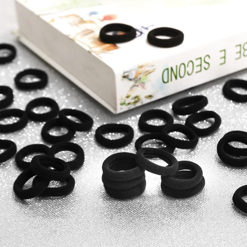 [Australia] - 300PCS Black Toddler Kids Hair Ties – Infant Cotton Hair Ponytail Holders Baby Hair Bands – Kids Seamless Elastic Hair Bands, Soft and No Damage, 1.1 Inch in Diameter, by Qarwayoc 