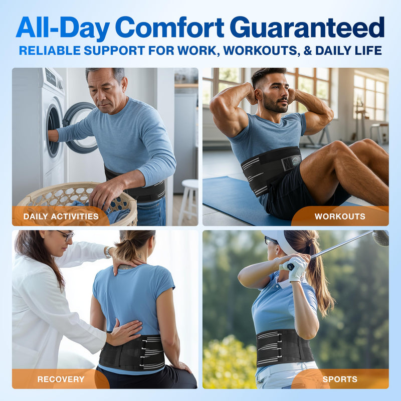Modvel Back Brace for Lower Back Pain Women and Men – Lumbar Support Belt for Sciatica, Herniated Disc, Muscle Strain – Adjustable Breathable Work Brace with 6 Stays – Support for Posture– Size XXL XX-Large
