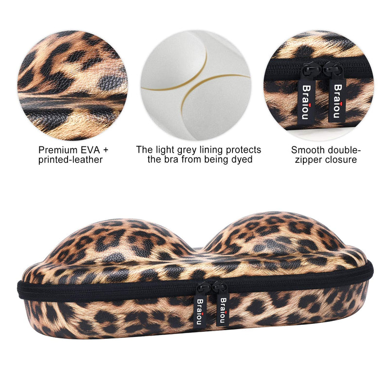 Bra Case Premium Lingerie Travel Bag Leopard Print Underwear Organizer Bag for A-C Cup (Yellow) Yellow