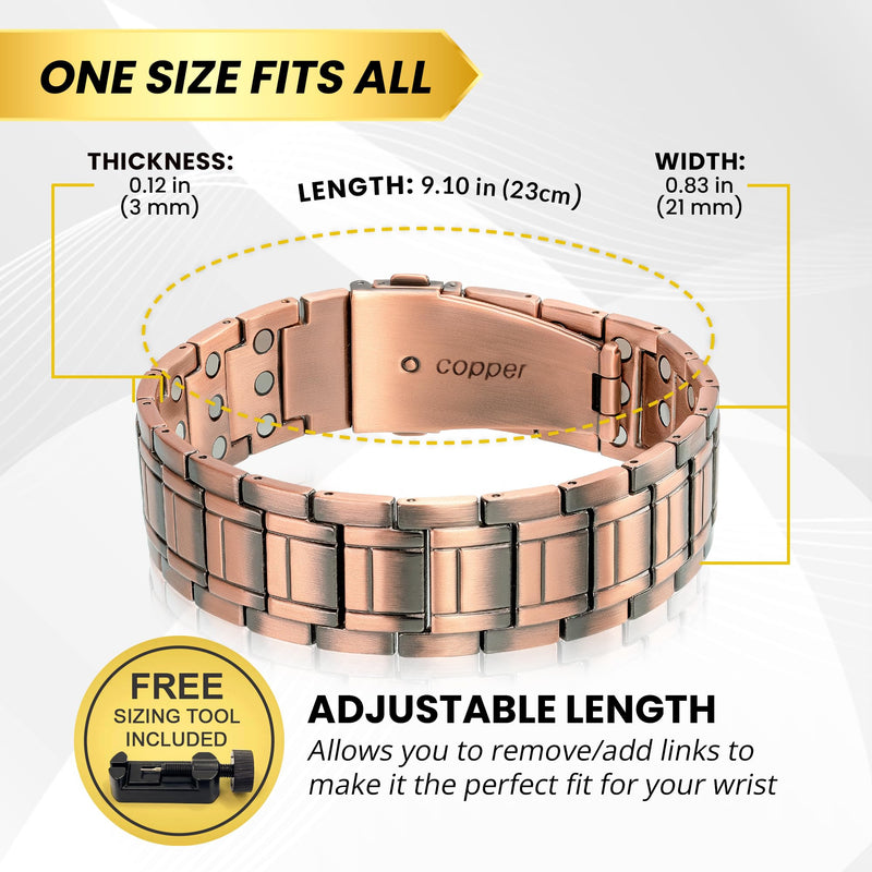 [Australia] - MagnetRX® 3X Strength Copper Bracelet – 99.9% Pure Copper Bracelets for Men with Magnets – Premium Fold-Over Clasp and Adjustable Bracelet Length with Included Sizing Tool (Stealth) Stealth 