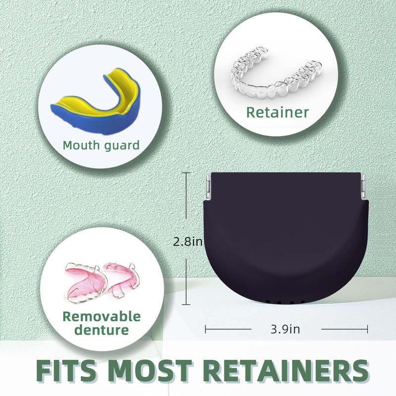 Silicone Retainer Case Soft Upgraded Cute Aligner Case Slim Partial Denture Case Container Holder Night Guard Braces Case with Lanyard for Girl Women Men Travel (Black) Black