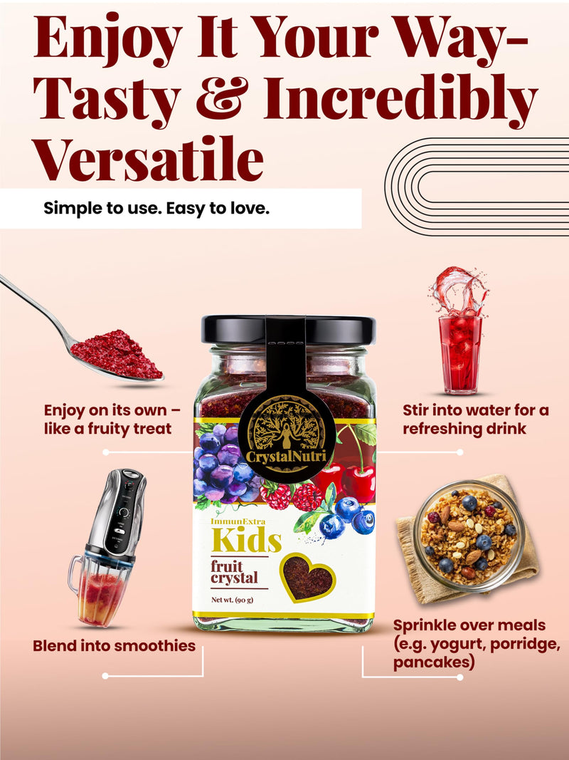 Immunextra Kids 90g – Better Then Freeze Dried Fruit and Veggie - Concentrated Powder with Extra Raspberry - Low Temperature Drying – Preserving Natural enzymes, Rich in antioxidants