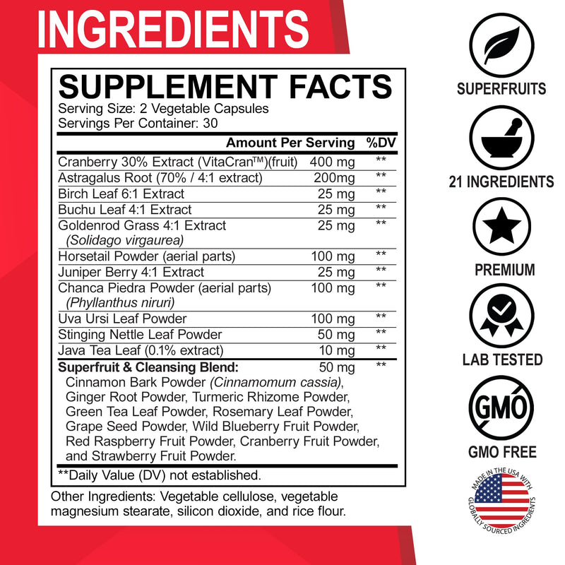 [Australia] - Kidney Cleanse Detox Support Supplement - Natural Cranberry, Juniper Berries, Buchu & Uva Ursi Extract to Support Kidneys, Bladder & Urinary Tract Health Supplements - Herbal Renal Blend Formula Pills 