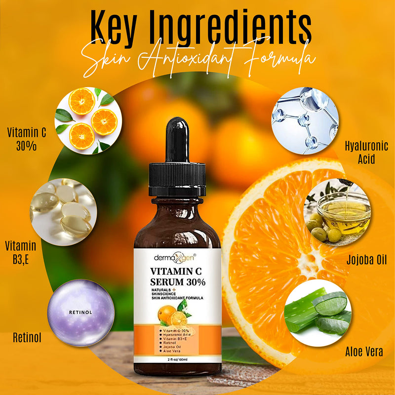 30% Vitamin C Serum for Face, Hyaluronic Acid + Vitamin (B3 + E) + Jojoba + Aloe Vera- Natural & Organic Anti Wrinkle & Skin Rejuvenator Moisturizer Vitamin C for All Skin - (2 FL OZ) 2 Fl Oz (Pack of 1)