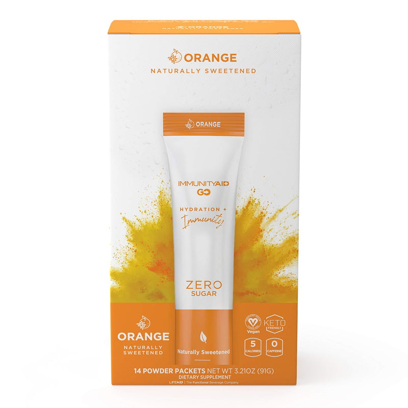 LIFEAID IMMUNITYAID GO Zero Sugar Hydration Packets (14 Packets) | Zero sugar immunity & hydration stick packs with Vitamin C, Zinc, Echinacea, & Astragalus Root. 5 calories, keto, & vegan. Immunity (Orange Burst) 14 Servings